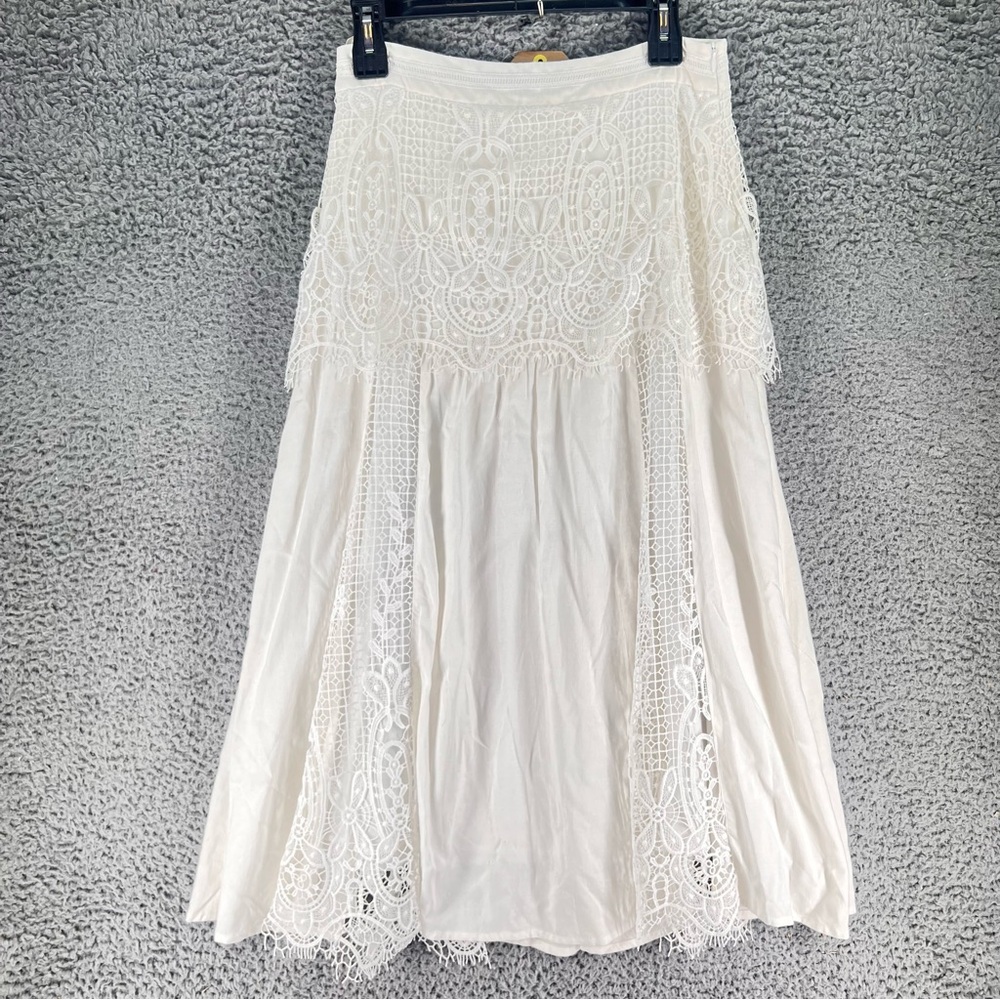 NWT Farm Rio White Lace Midi Skirt Small Linen Boho Cottagecore Coastal Cowgirl